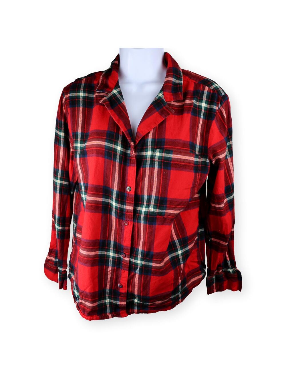 Stars Above Red Plaid Flannel Pajama Top S